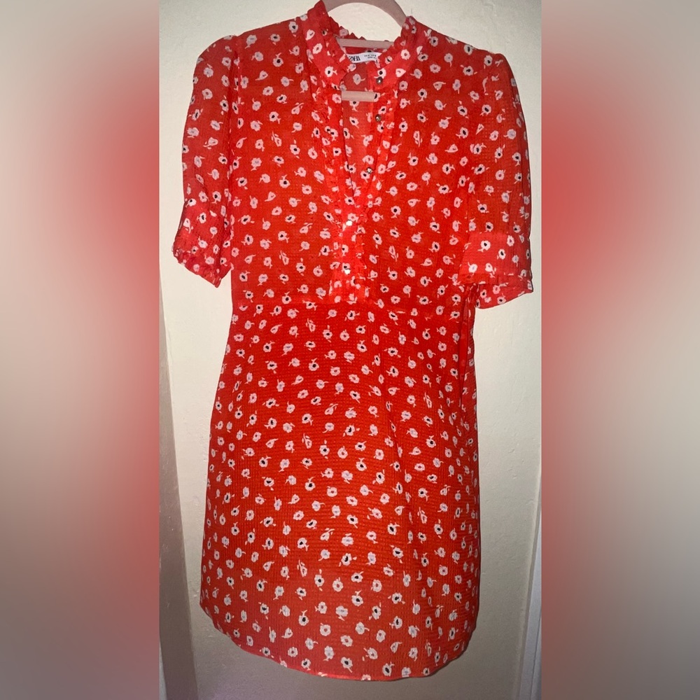 Zara Red Dress with Floral Pattern